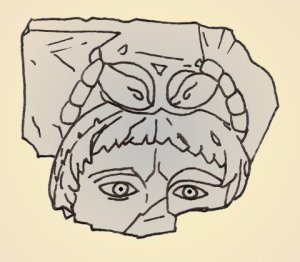 Fragment de sculpture d'entablement trouvé à Sainte-Fontaine. Croquis M. Heilig.