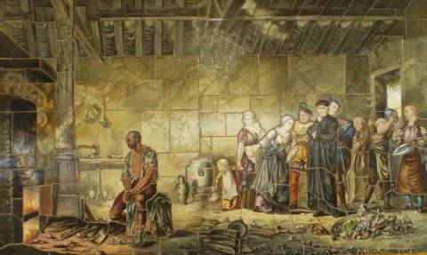 Panneau mural représentant Bernard Palissy dans son atelier.