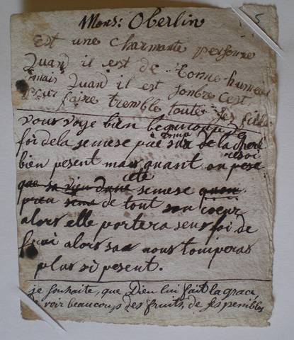 Feuille du jeu de l'amitié noble et franche concernant Oberlin. Musée Oberlin de Waldersbach.