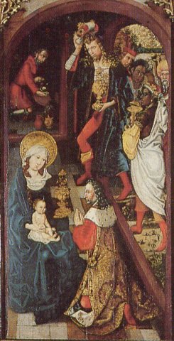 L'adoration des Mages sur le retable du Jugement Dernier de Haguenau.