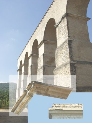 Les arches à Jouy et détail des impostes des piliers. Photo J.-P. Pierrez.