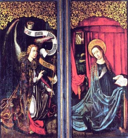 L'Annonciation sur le retable du Jugement Dernier de Haguenau fermé, Photo A. Wagner L'Annonciation sur le retable du Jugement Dernier de Haguenau fermé.