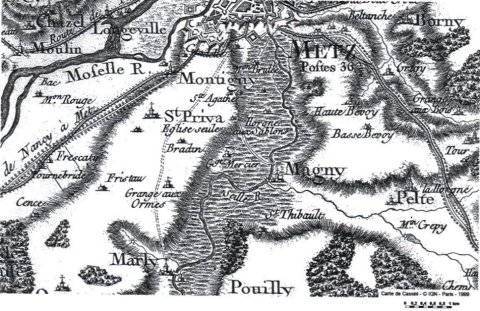 La région de Saint-Privat sur la carte de Cassini.
