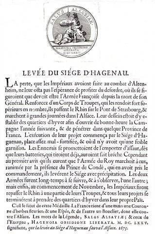 Document d'accompagnement de la médaille commémorant la levée du siège de 1675.