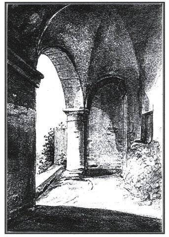 Vue intérieure des vestiges de l'église. Dessin fait le 4 mai 1833.