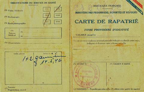 Carte de rapatriée de Mme Klinger.